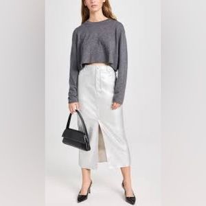 NWT Anthro WAYF Metallic Midi Faux Leather Split Front Skirt S